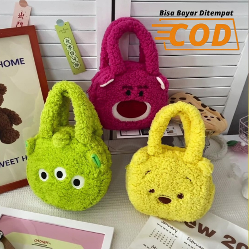 BA2318 Tas bahu jinjing anak Bulu Bulu LOTS toy story monster pooh three eyes karakter anak