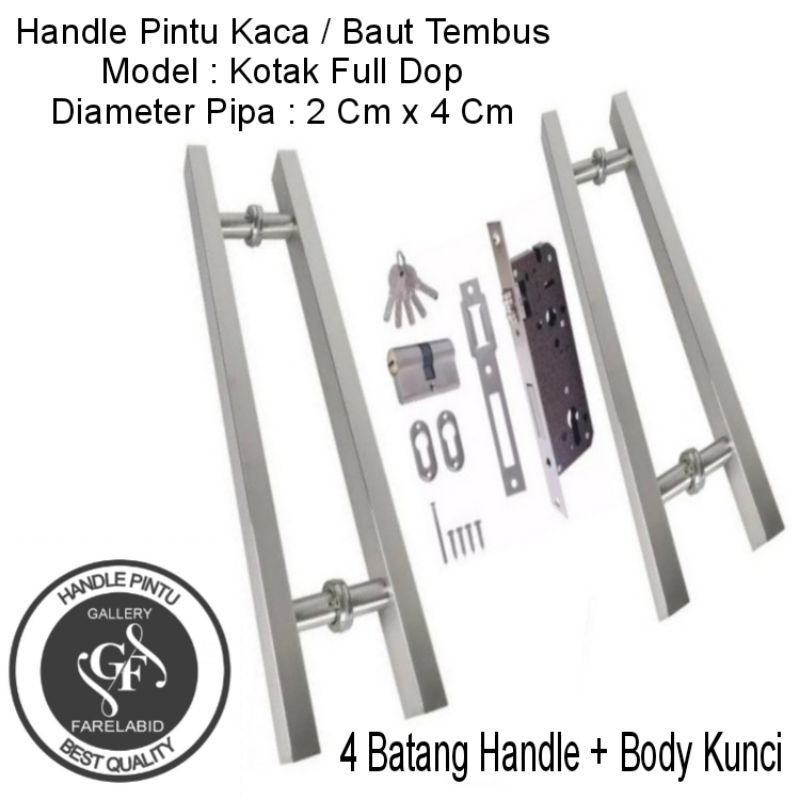 Handle Pintu Rumah Kaki Baut Tembus 80 Cm Set Kunci Tarikan Gagang Pintu Alumunium 60 Cm Pegangan Pintu Kaca Tempered Glass 45 Cm