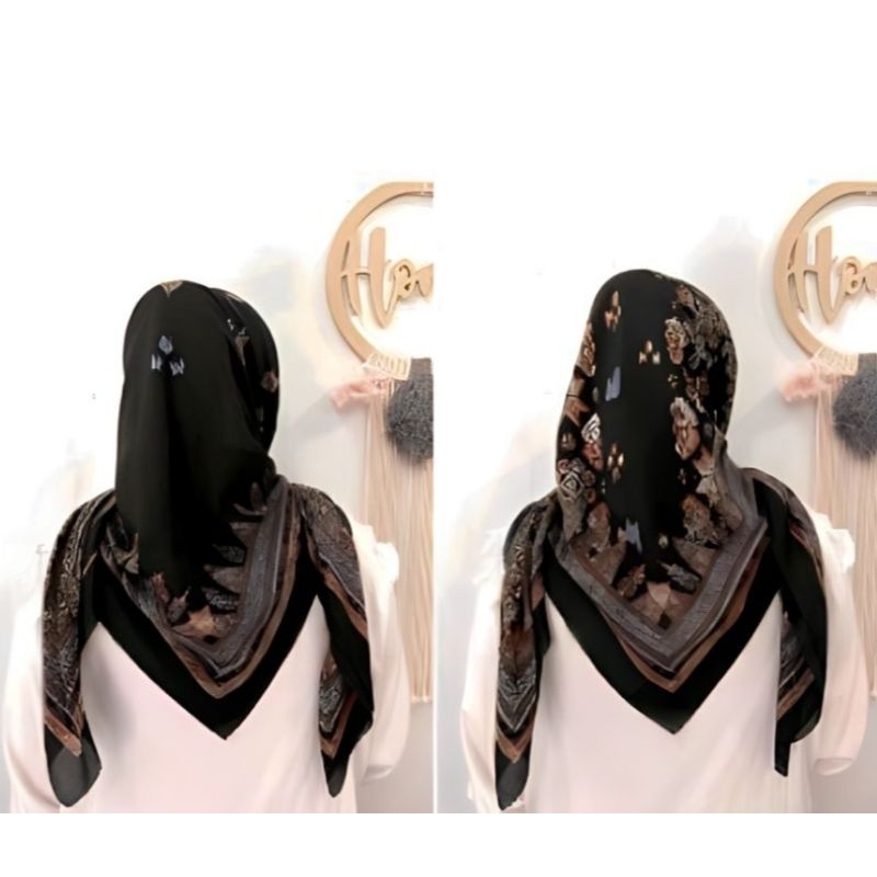 Kerudung azara motif black series segiempat voal premium plat FREE skrunchi Oskara AZARA superfashio