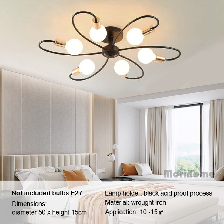 ⚡Bolam gantis⚡Lampu Plafon Industrial LED 3/6/8 Kepala Minimalist Lampu Hias Plafon Kamar Tidur Bahan Besi Modern minimalist chandelier  E27 bolam Untuk Ruang Tamu / kamar tidur EWI