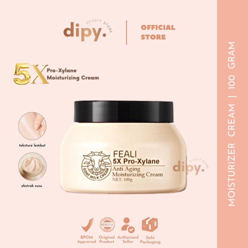 【BPOM】 FEALI - Moisturizer Cream 5x Pro Xylane Goat Milk 100 Gram Ektrak Susu Kambing Anti Aging Pelembab Pencerah Pemutih Kulit Menghaluskan Memperbaiki Skin Barrier Penghilang Bekas Jerawat Wajah Original Official Viral BPOM