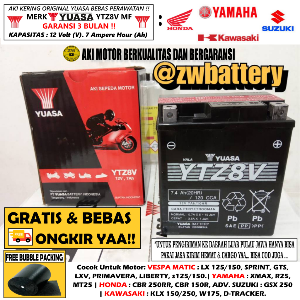 Aki Motor D-Tracker 150, XMAX, Vespa Liberty YTZ8V YUASA ORI MF