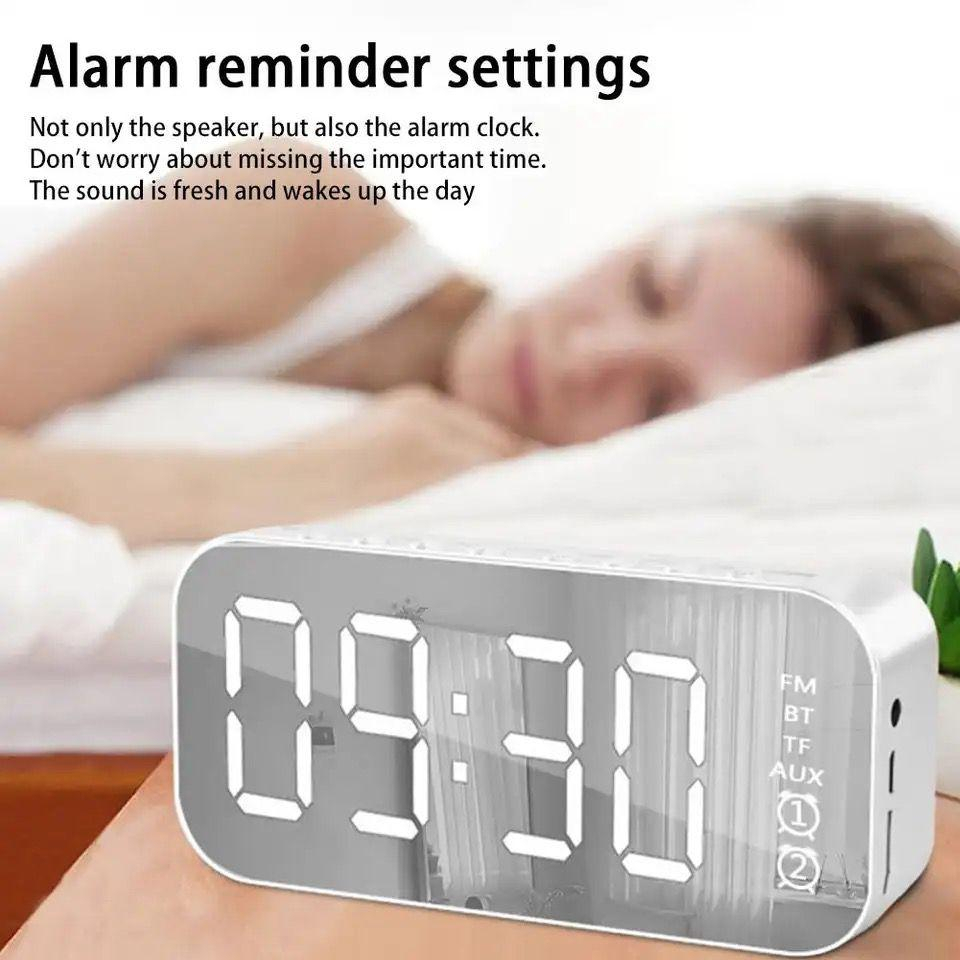 Speaker jam alarm Bluetooth 5.0 LED Display clock ultra Bass stereo mirror with FM Radio original speaker Bluetooth Jam Alarm clock garansi