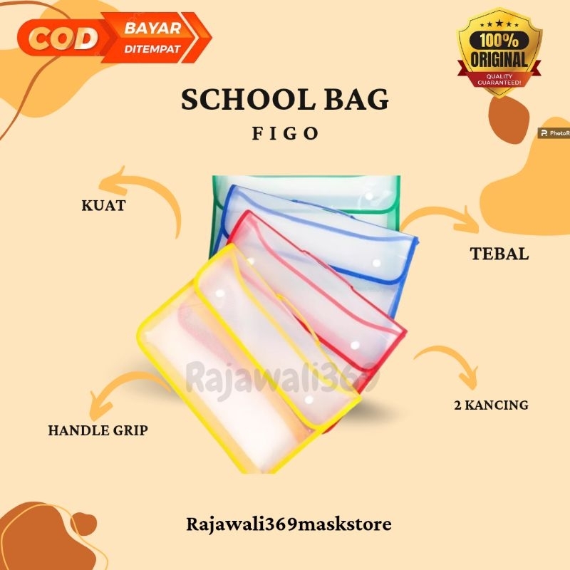 Merk FIGO Map Zipper Kancing/ Tas Sekolah/ School Bag/ Tas Document/ Map