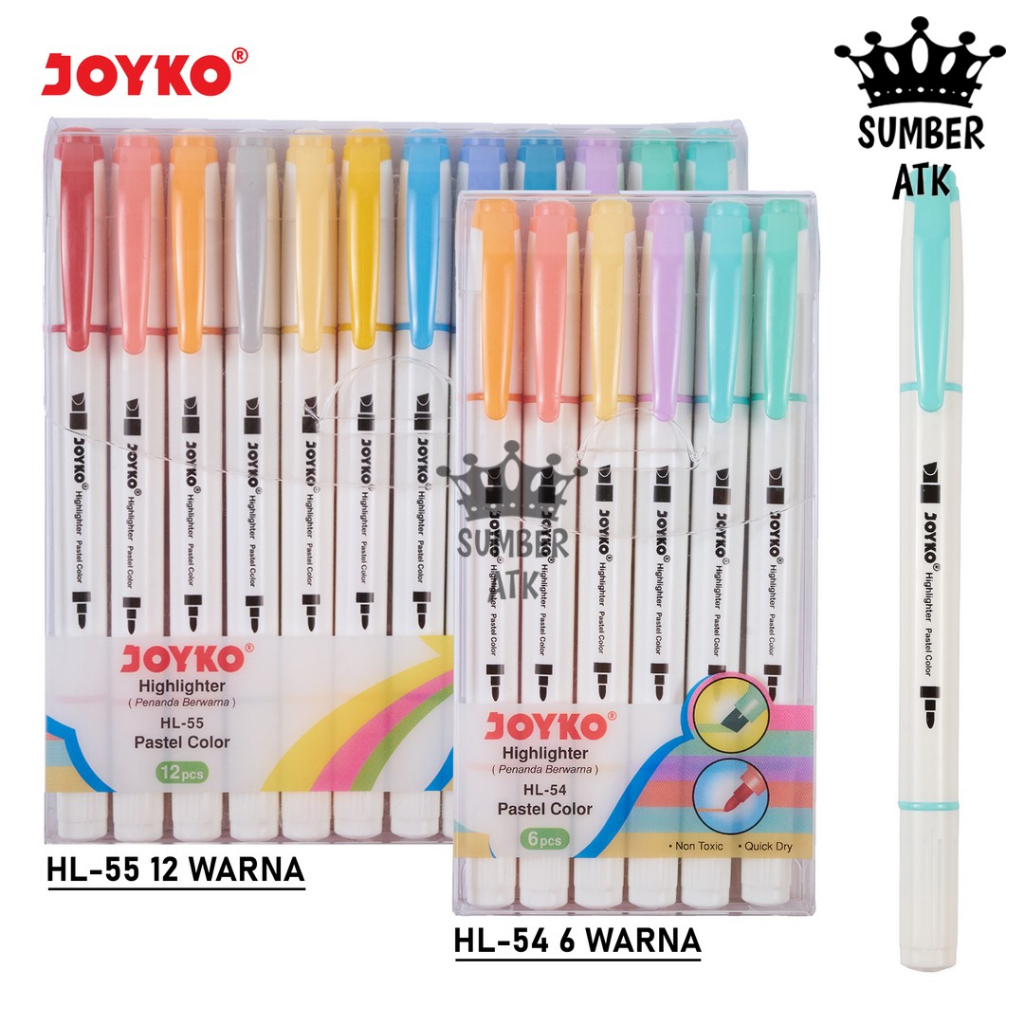 

Highlighter Penanda Joyko HL-54 , HL-55 6 dan 12 warna Pastel