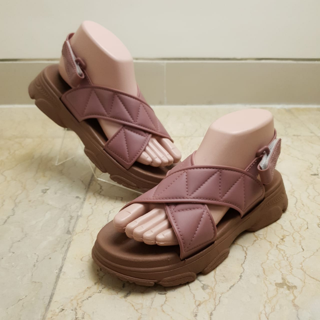Sandal FUJI Platfom Wanita Ban Silang Motif Jahit tali belakang Import LLS 2225-2 36-41