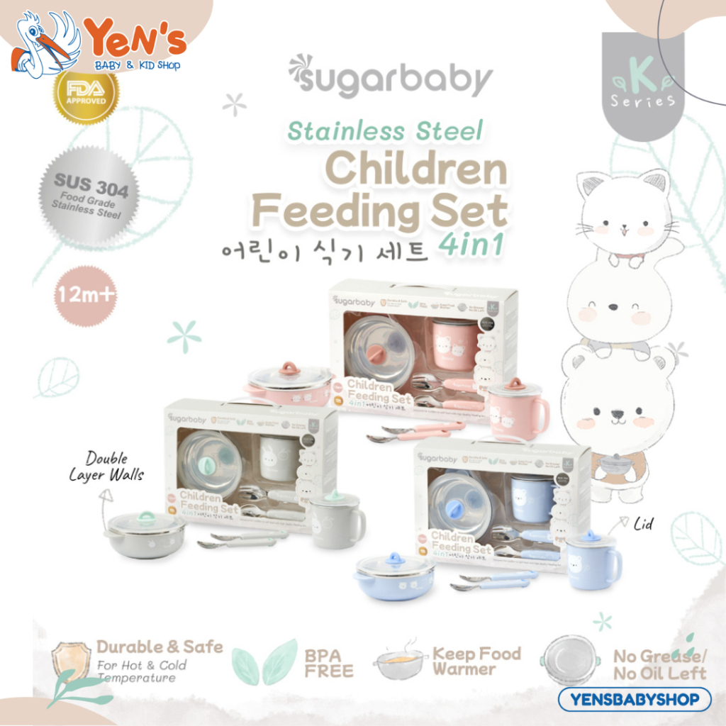 Sugarbaby Stainless Steel Children Feeding Set 4in1 (K-Series) | Set Alat Makan Bayi Perlengkapan MPASI