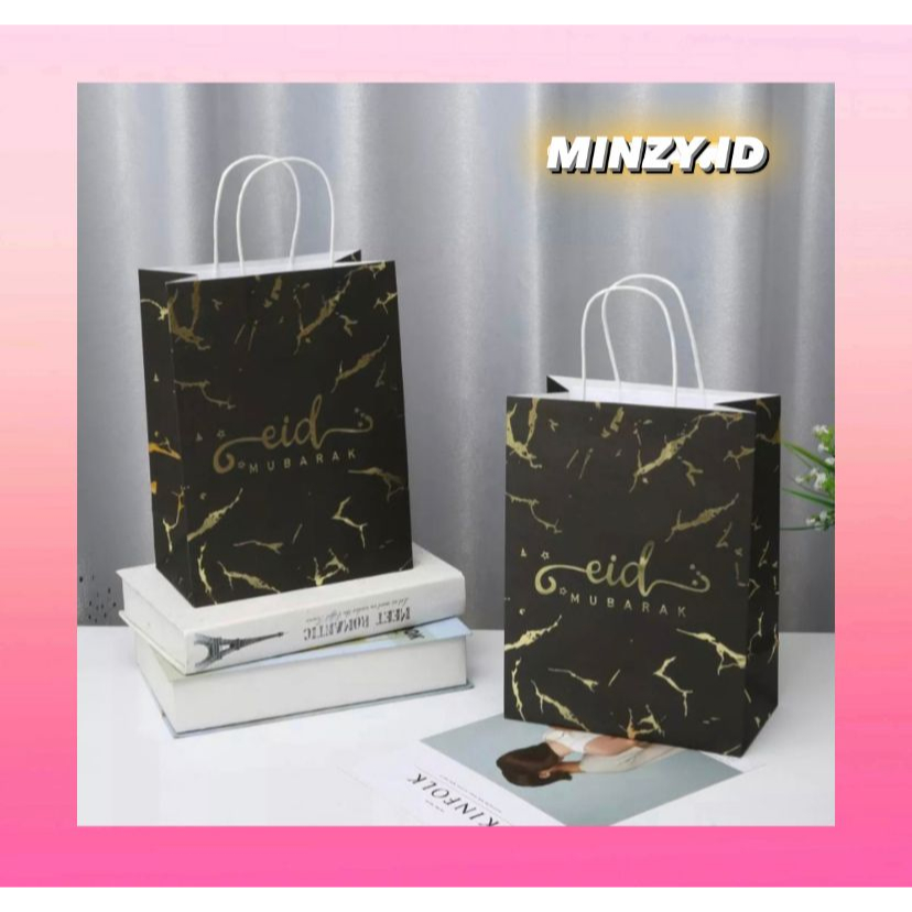 

[MINZY.ID] PAPERBAG UNTUK HAMPERS LEBARAN / MOTIF MARMER / GOODIE BAG IED MUBARAK