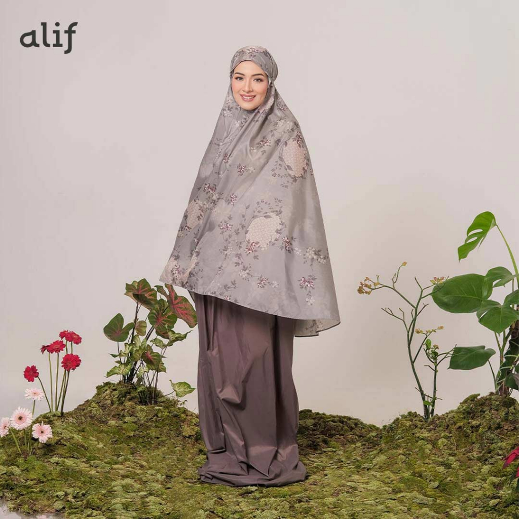 ALIF MUKENA MINI MOTIF PARASUT PREMIUM KOREA TRAVEL - SALVIA IN COFFEE BEAN ( MKN-203 )