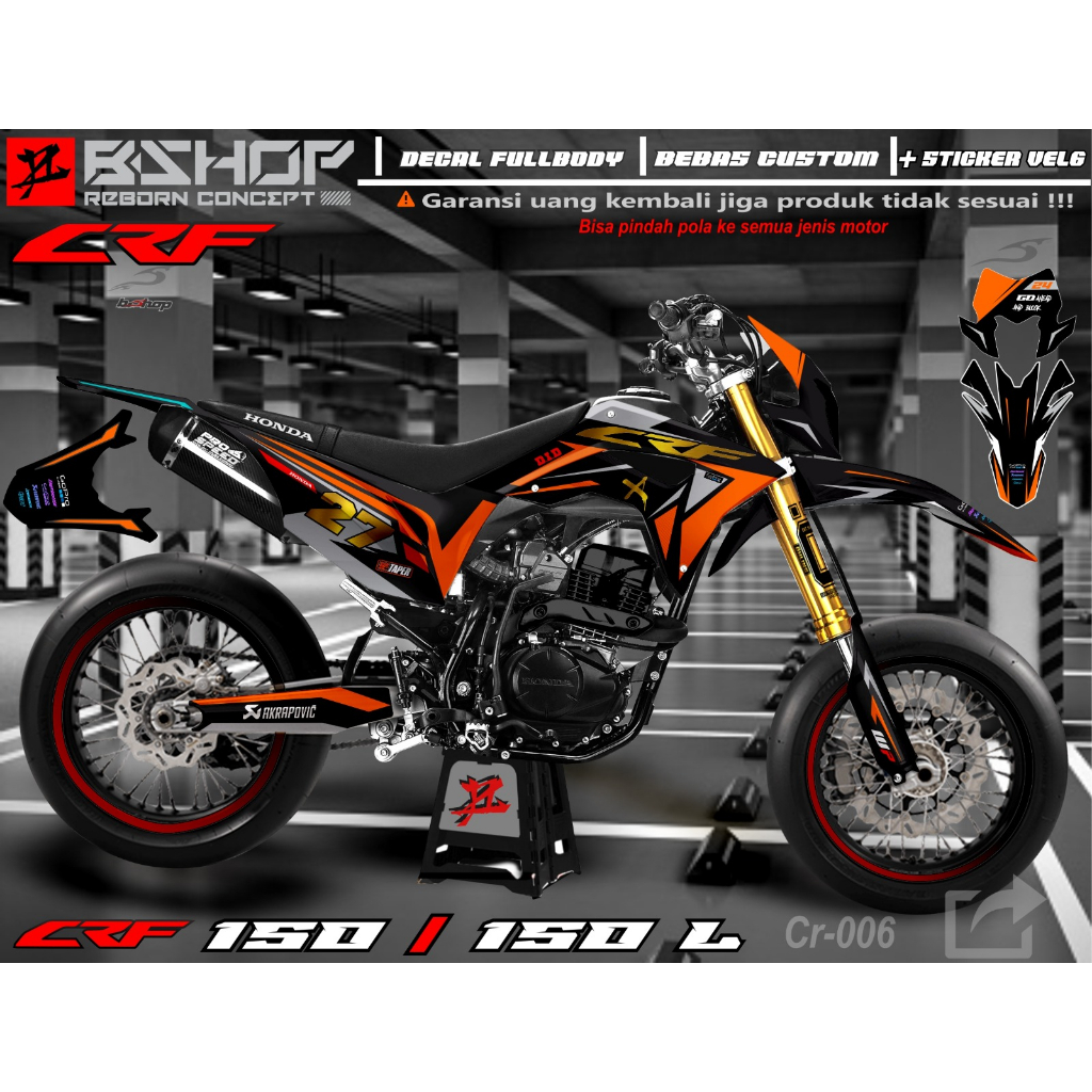 Stiker decal motor CRF 150L simpel variasi orange 27 costom full body