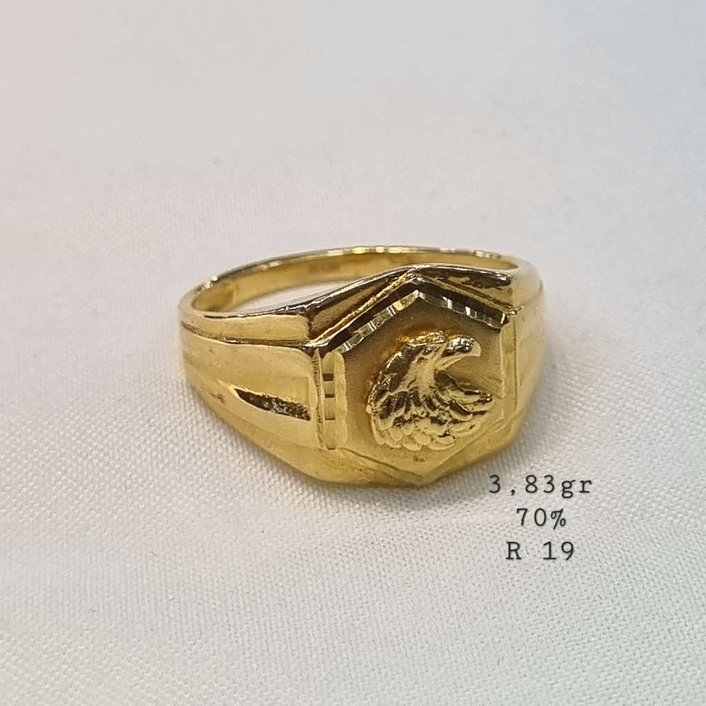 Cincin Pria Cowok Emas Asli Kadar 700 70% Kuning Motif Burung Elang