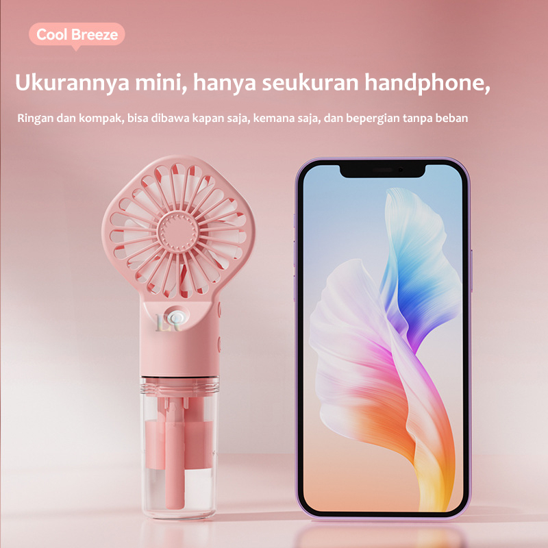 2 in 1 Kipas Angin Mini Portable Nano Spray + Phone Stand Holder HP Fan Cooler Pengisian USB Kipas Angin Genggam Tangan Charging Charger Handphone Tatakan Dudukan Ponsel Handphone Rechargeable Humidifier bisa untuk Pendingin dan Pelembab Wajah.