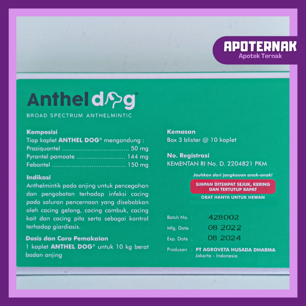 ANTHEL DOG 10 Tablet (1 Blister) Obat Cacing Spektrum Luas Untuk ANJING by Kalbe | Harga 10 Tablet Blister