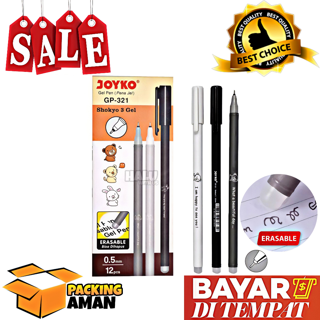 

(BISA COD) PROMO 12 Pcs Pulpen Joyko Hitam Bisa Dihapus Erasable Pen Pena Bolpen Joyko GP-321 Shokyo 3 Gel