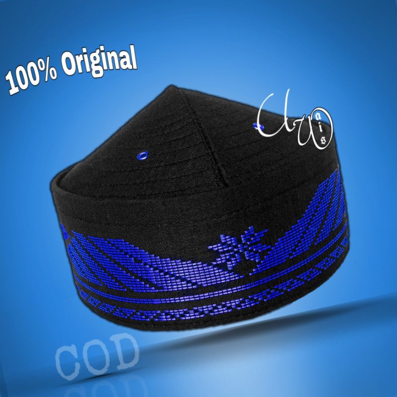 SONGKOK PECI TENUN SONGKET BULAT MOTIF GUNUNG BIRU TUA HITAM POLOS KOPIA PEJABAT SONGKO CAPRES KOPYA