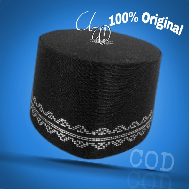 SONGKOK BULAT / LONJONG MUSLIM SONGKET HITAM SONGKOK ZUBAIR TENUN ACARA FORMAL MOTIF OMBAK SILVER
