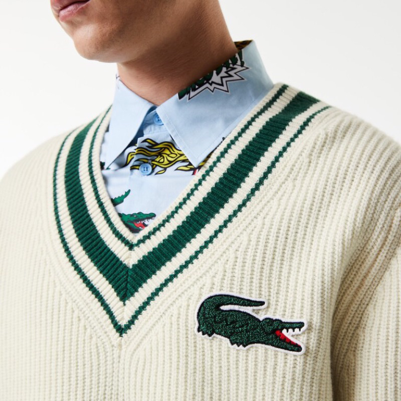 Sweater Knit Lacoste Embro V Neck