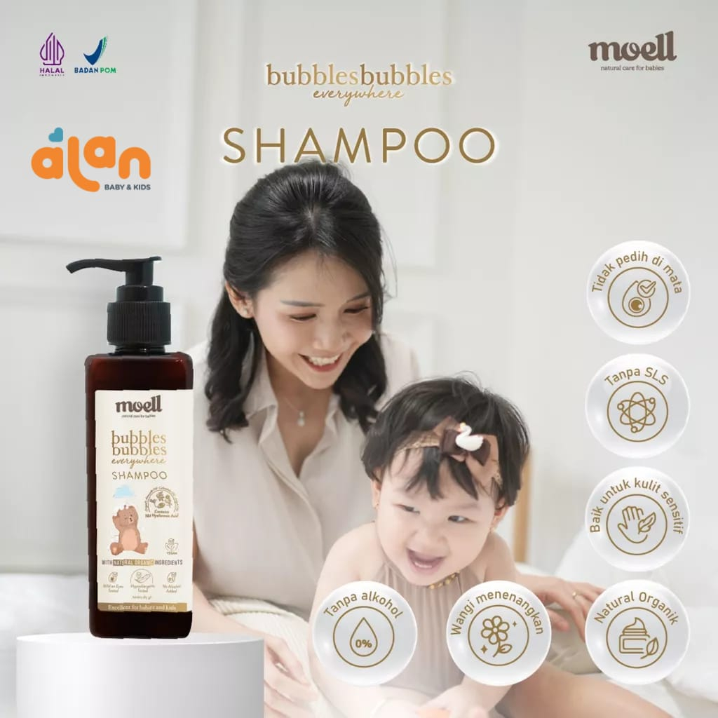 Moell Bubbles Bubbles Everywhere - Shampoo 185g / Sampo Bayi / Natural Organic