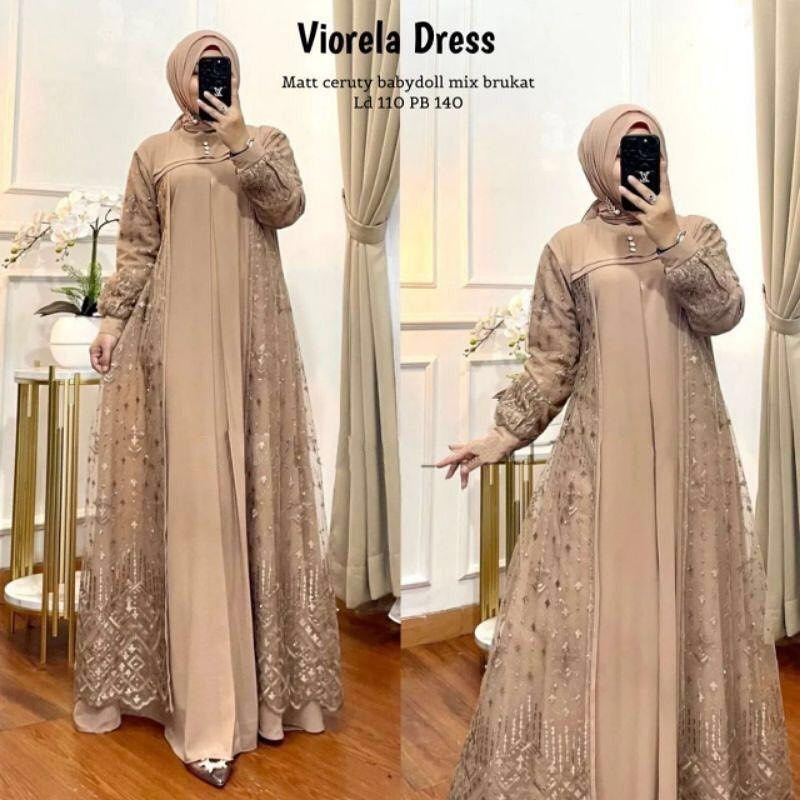 Viorella Dress Gamis Brukat Dress Kondangan Gamis Pesta Mewah Elegan Fashion Muslim Baju Wanita Jumbo