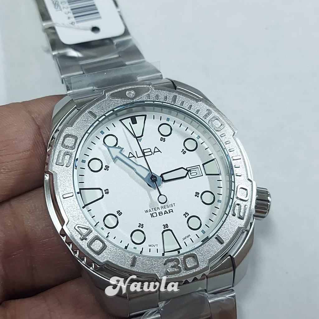 Alba Quartz AG8M27X1 White Silver - Jam Tangan Pria AG8M27