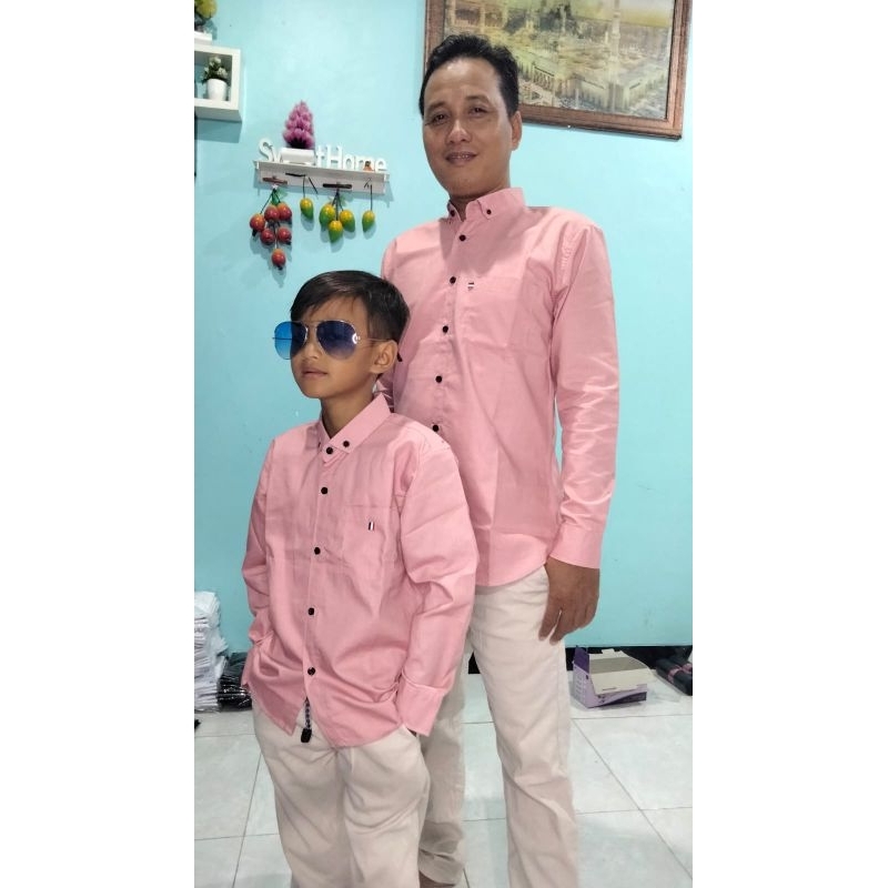 KEMEJA COUPLE AYAH &amp; ANAK WARNA PINK SALEM KATUN SIGARET PREMIUM(HARGA SATUAN)