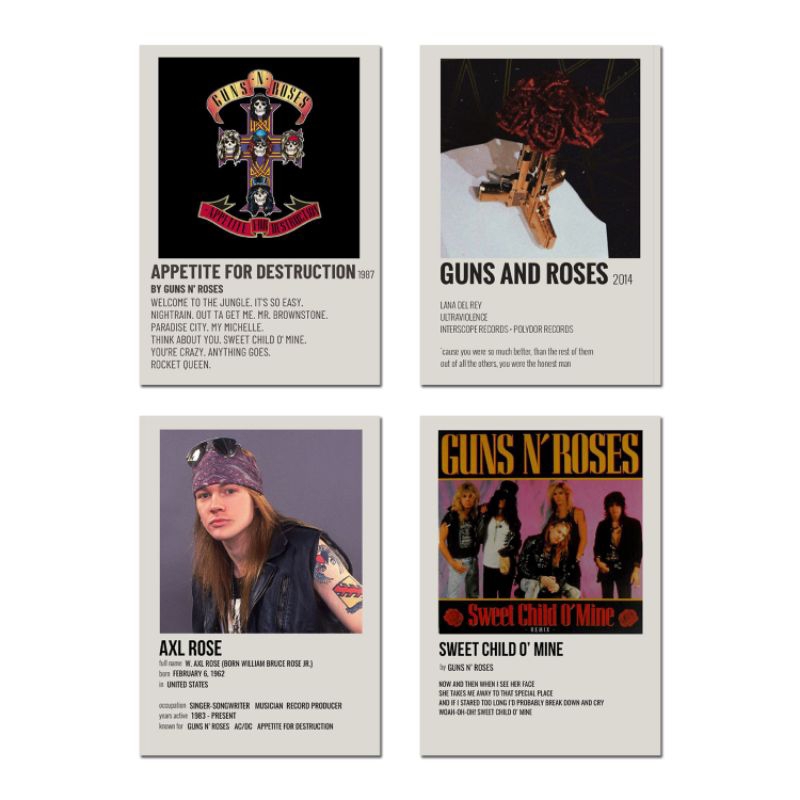Poster Dinding Aesthetic Gun's N Roses / Poster Cover Album GNR Paket 4 Pcs