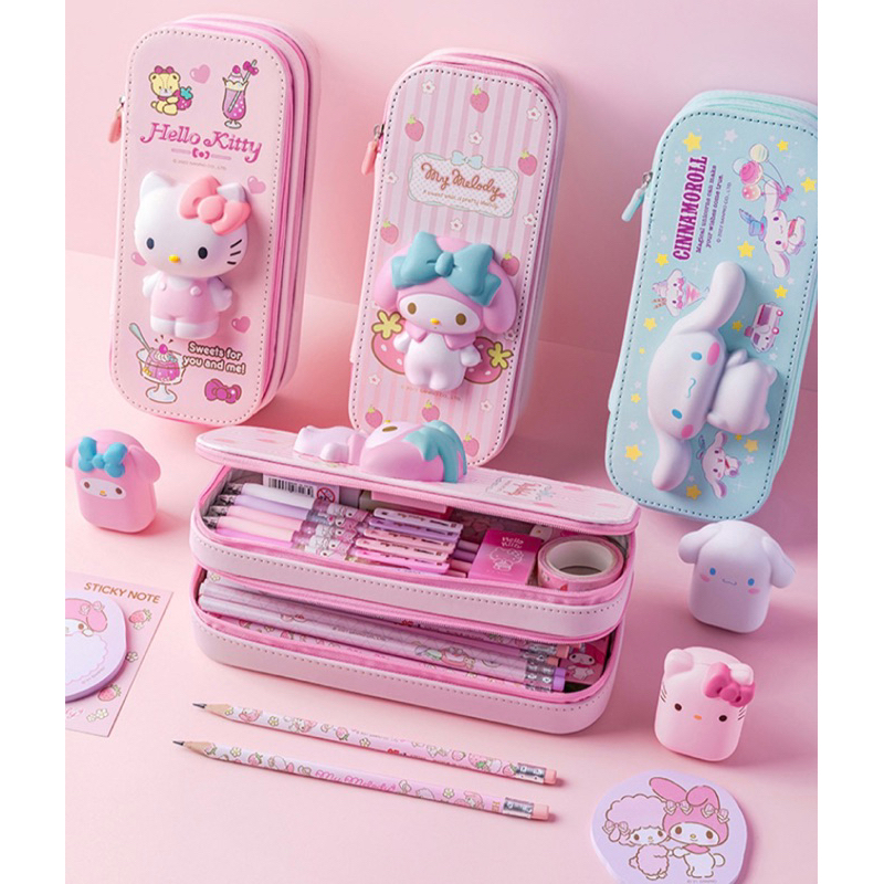 Kotak Pensil Anak Squishy Motif Kuromi Melody Kitty Cinnamoroll Good Quality