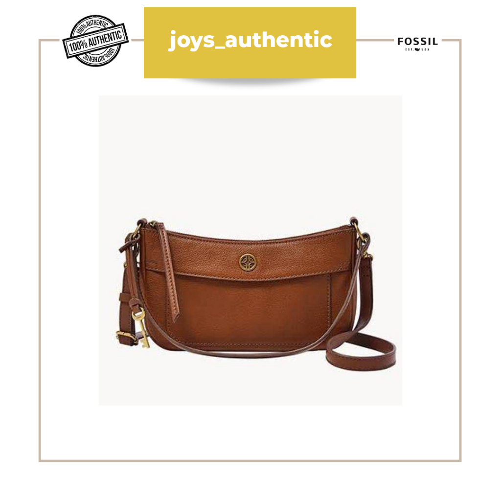 Tas Wanita Fossil Skylar Mini Baguette Shoulder Crossbody Coklat Brown Woman Bag Authentic Original