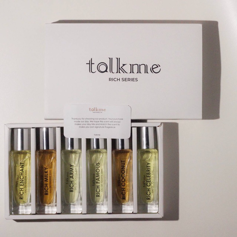 TALKME -  Rich Series EDT 30 ML Paket Parfume 6 Pcs/ Pack Pengharum Tubuh Mewah Unisex Wanita Pria Awet Tahan Lama Parfume EDP Hampers Kado Gift Exclusive Original Official Viral BPOM