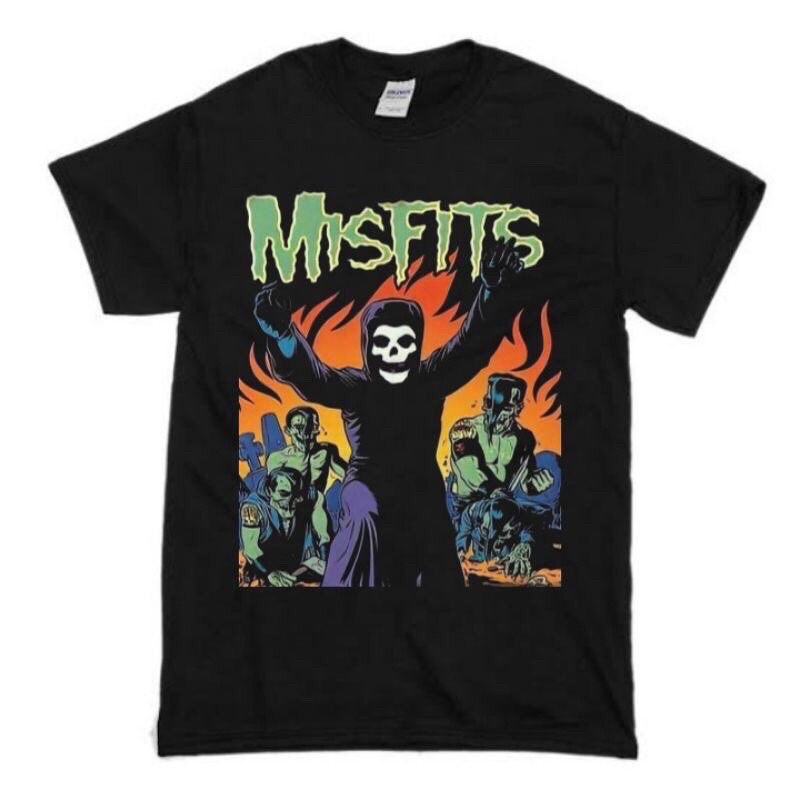 KAOS BAND MISFITS - SKULL FIRE ARTWORK | T-SHIRT BAND PUNK THE MISFITS VINTAGE | BAJU BAND PUNK PRIA