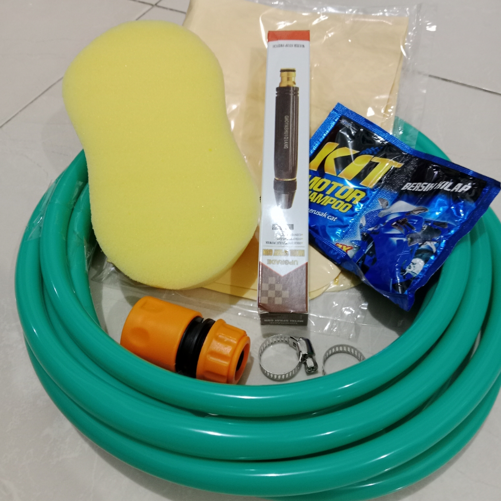 Alat Cuci Steam Motor Mobil Semprotan Hitam Selang Air 1/2 Dop Free Sampo Spon Kanebo Untuk Cuci Motor Mobil