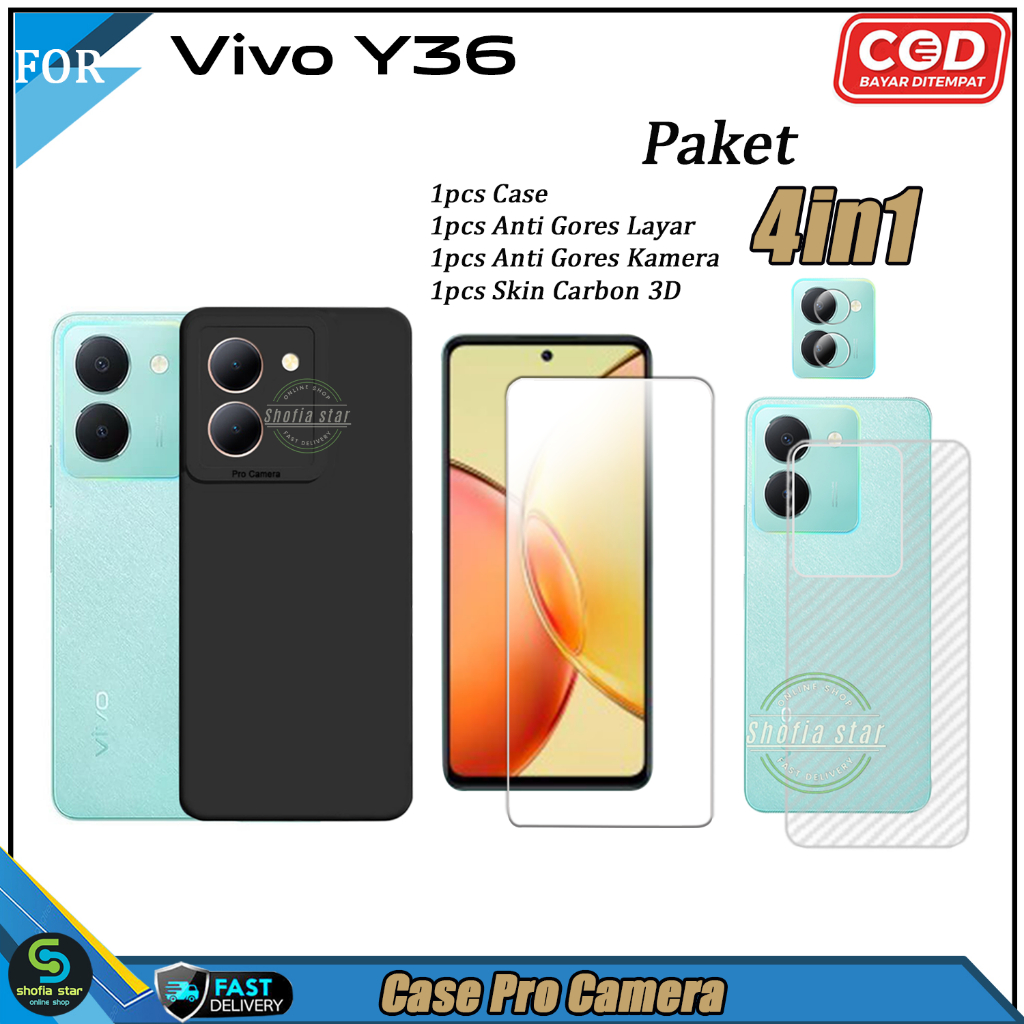 Paket 4in1 Case Vivo Y36 Iqoo z7x Softcase Slim Black Protect Camera Casing