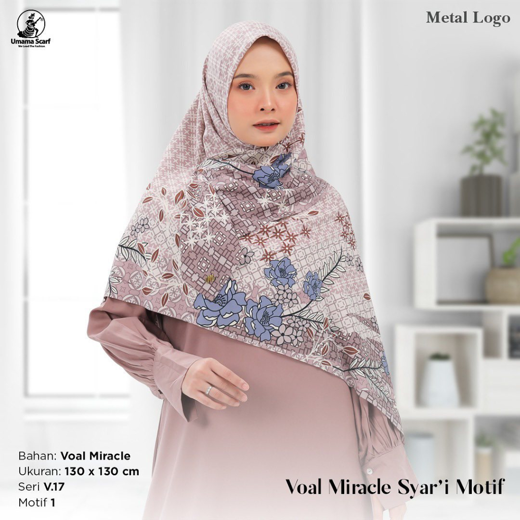 JILBAB UMAMA SYARI PRINTING PART 2 - VOAL MIRACLE SYAR'I MOTIF PRINTING LASERCUT METAL LOGO (BISA SERAGAMAN) 130X130CM