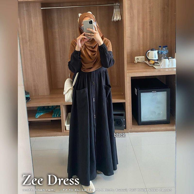 Zee Dress Gamis Polos Polo Linen Terbaru