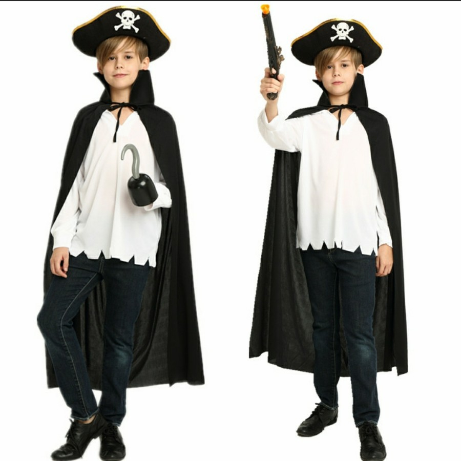 Black Pirate cape cloak kostum halloween anak jubah bajak laut hitam