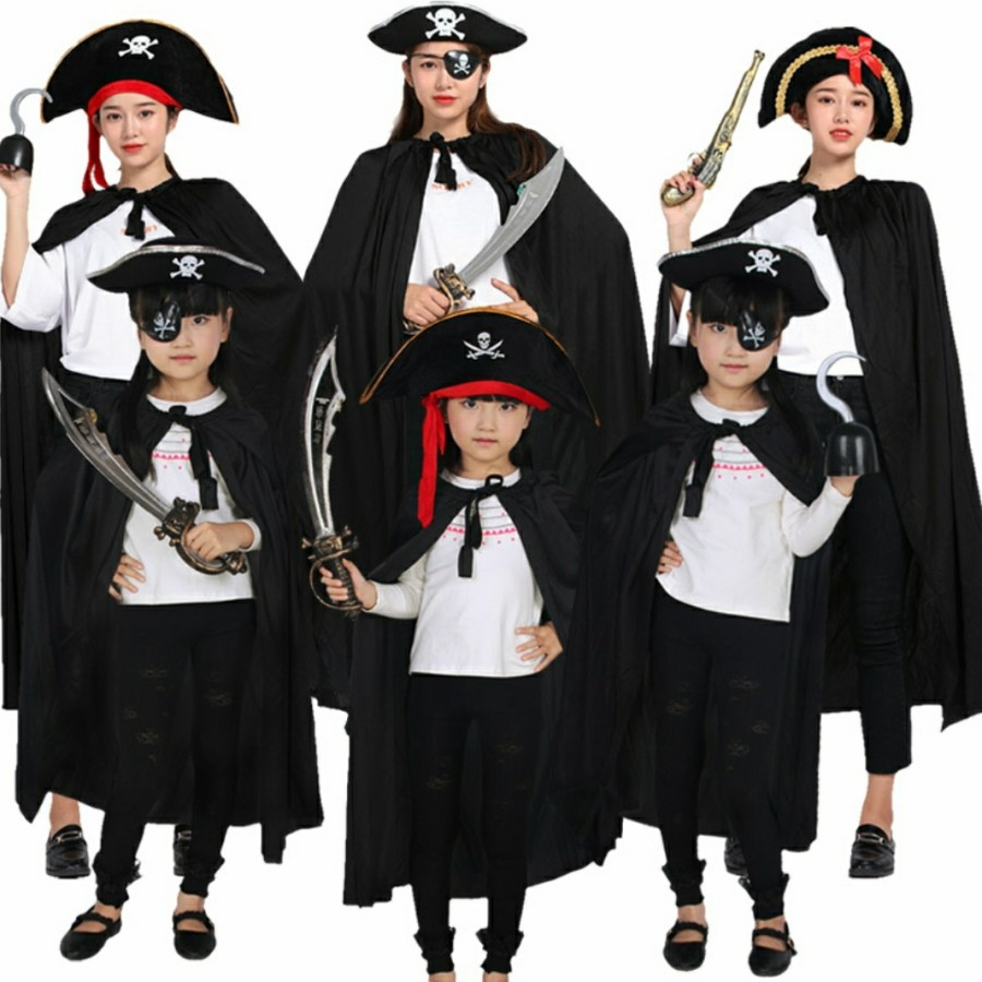 Black Pirate cape cloak kostum halloween anak jubah bajak laut hitam