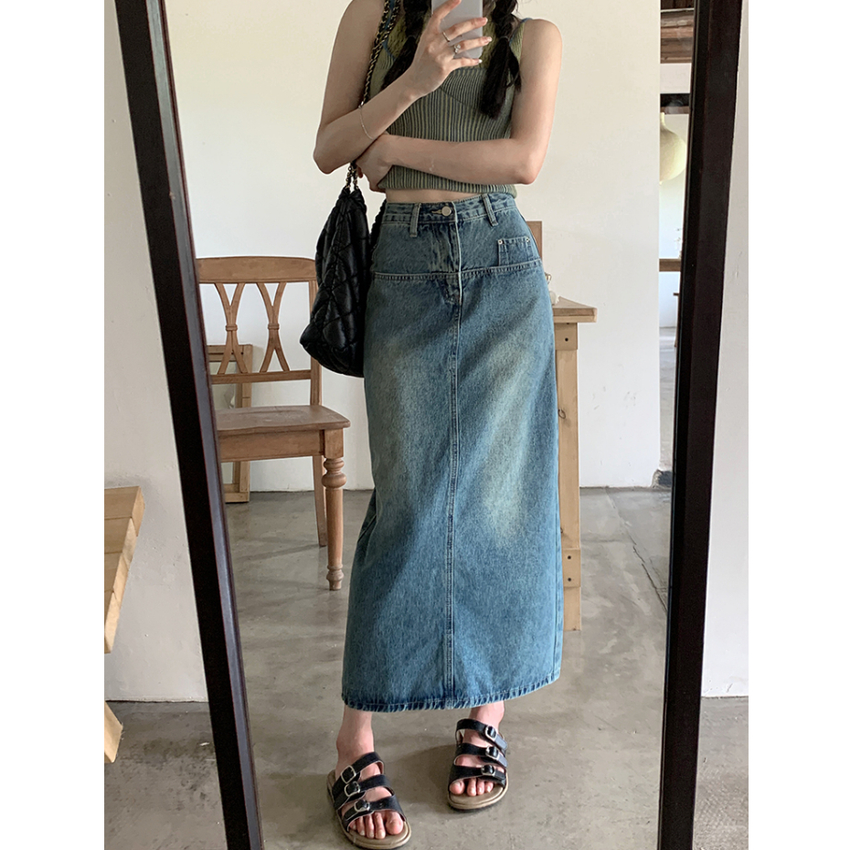 Rok Denim Kekinian HighWaist A Line Skirt Premium Import Denim Pinggang Tinggi Rok Panjang