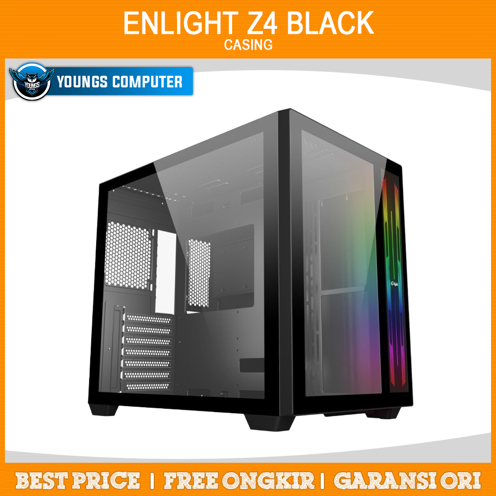 GAMING CASE ENLIGHT FPMAX Z4 BLACK + 3 Fan Innering - ATX