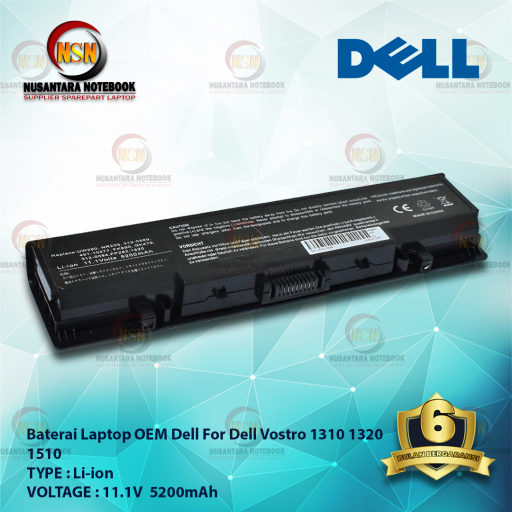 Baterai Dell OEM Vostro Inspiron 1310 1320 1520 Series 11.1V 5200mAh