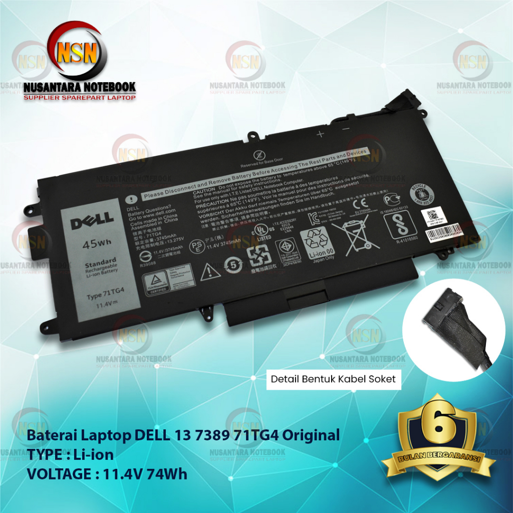 Baterai Dell ORI 13 7389 71TG4 11.4V 74Wh