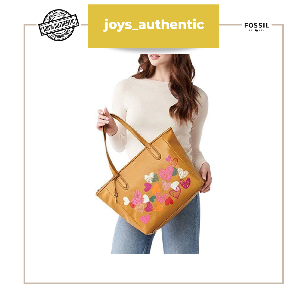 Tas Wanita Fossil Sydney Tote Printed Coklat Brown Kuning Yellow Multi Woman Bag Authentic Original