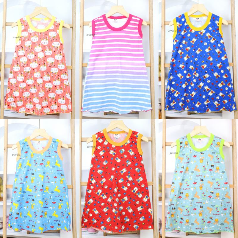 (ISI 3 PCS) Dress Yukensi uk 3-5 Tahun / Baju Harian Daster Anak Perempuan Atasan Bahan Kaos Murah