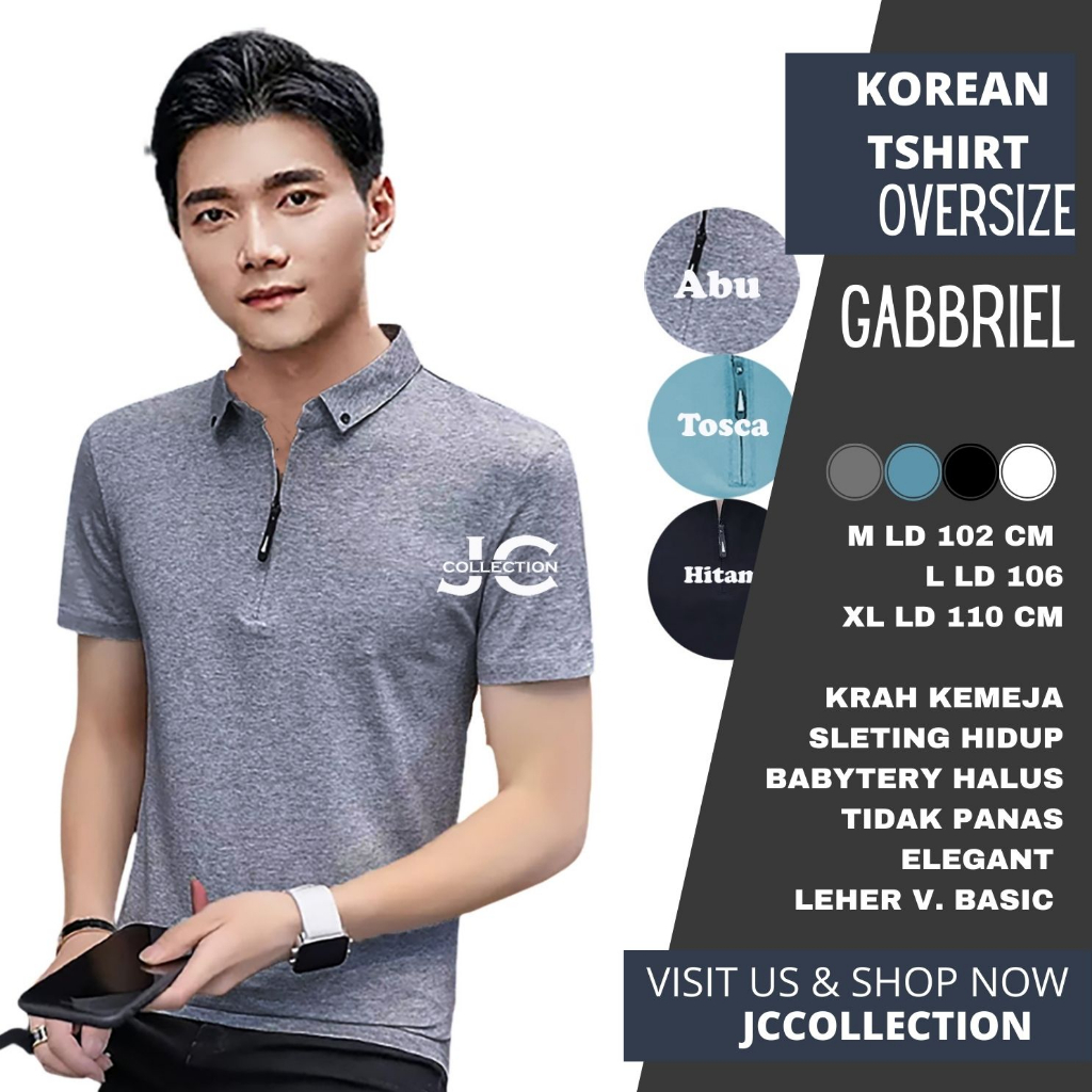 Tshirt Pria Pendek / Kaos Lengan pendek Pria Gaya Korea variasi Sleting  Gabriell