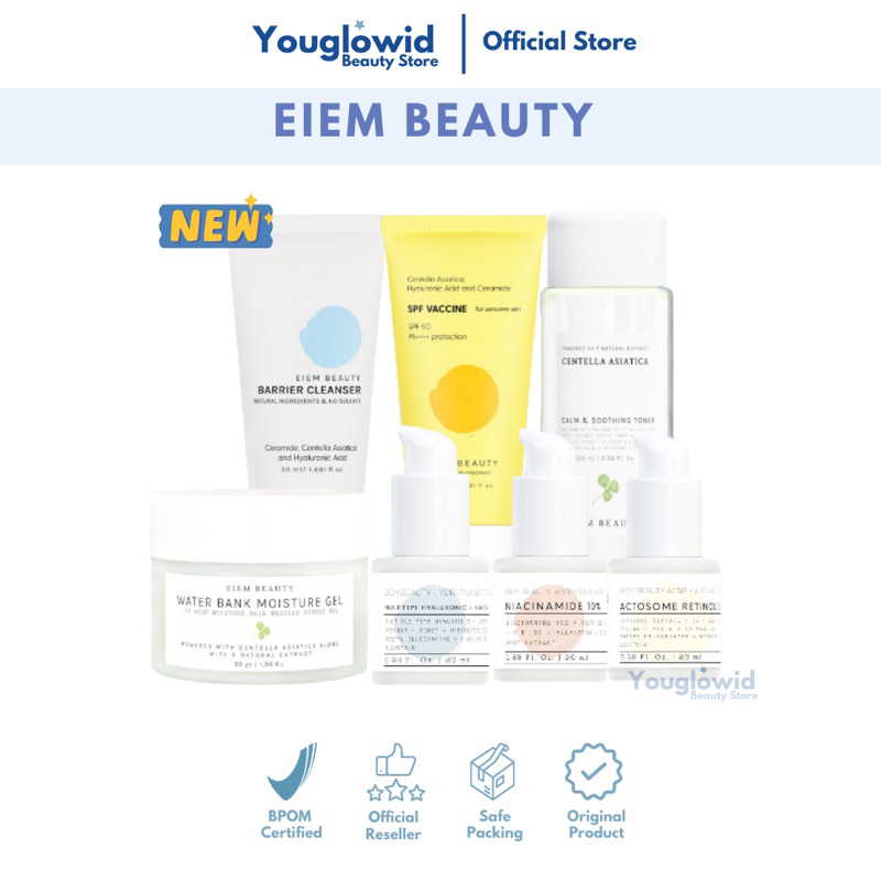 【Official Seller】EIEM BEAUTY Water Bank Moisturizer | Calm Soothing Toner | Hydration Booster Serum | Beauty Brightening Serum | Beauty Barrier Cleanser | Acne Anti Aging Serum | Natural Hybrid Sunscreen