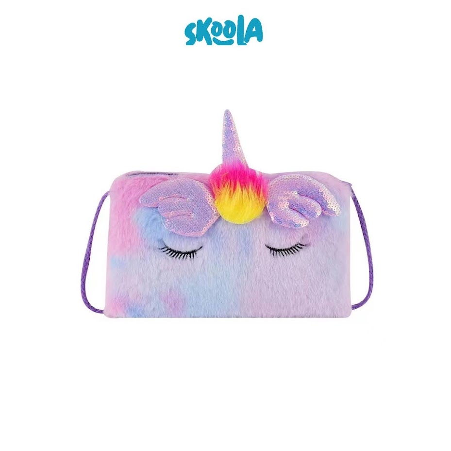 Skoola Tas Anak Perempuan PAUD Remaja Selempang Unicorn Rainbow Lucu Bulu Kids Sling Bag - Furi