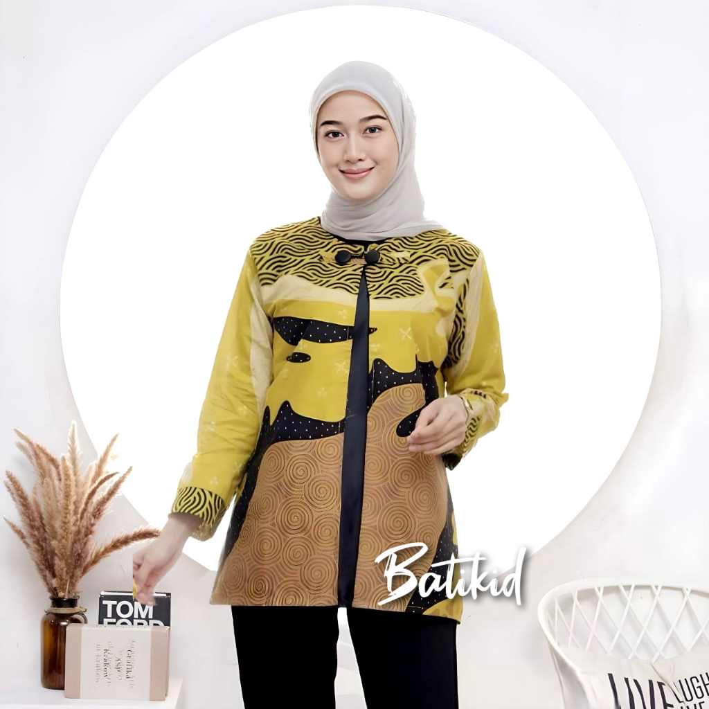 Batikid - Atasan Batik Wanita Kekinian - Blouse Bolero Kombinasi - Viona Lime