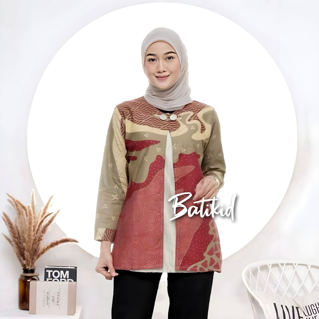 Batikid - Atasan Batik Wanita Kekinian - Blouse Bolero Kombinasi - Viona Maroon