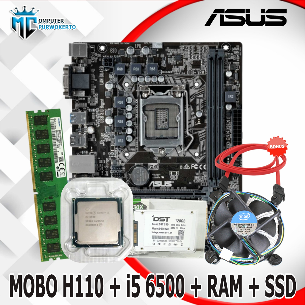 Motherboard H110 DDR4 Asus + Core i5 6500 + RAM + SSD