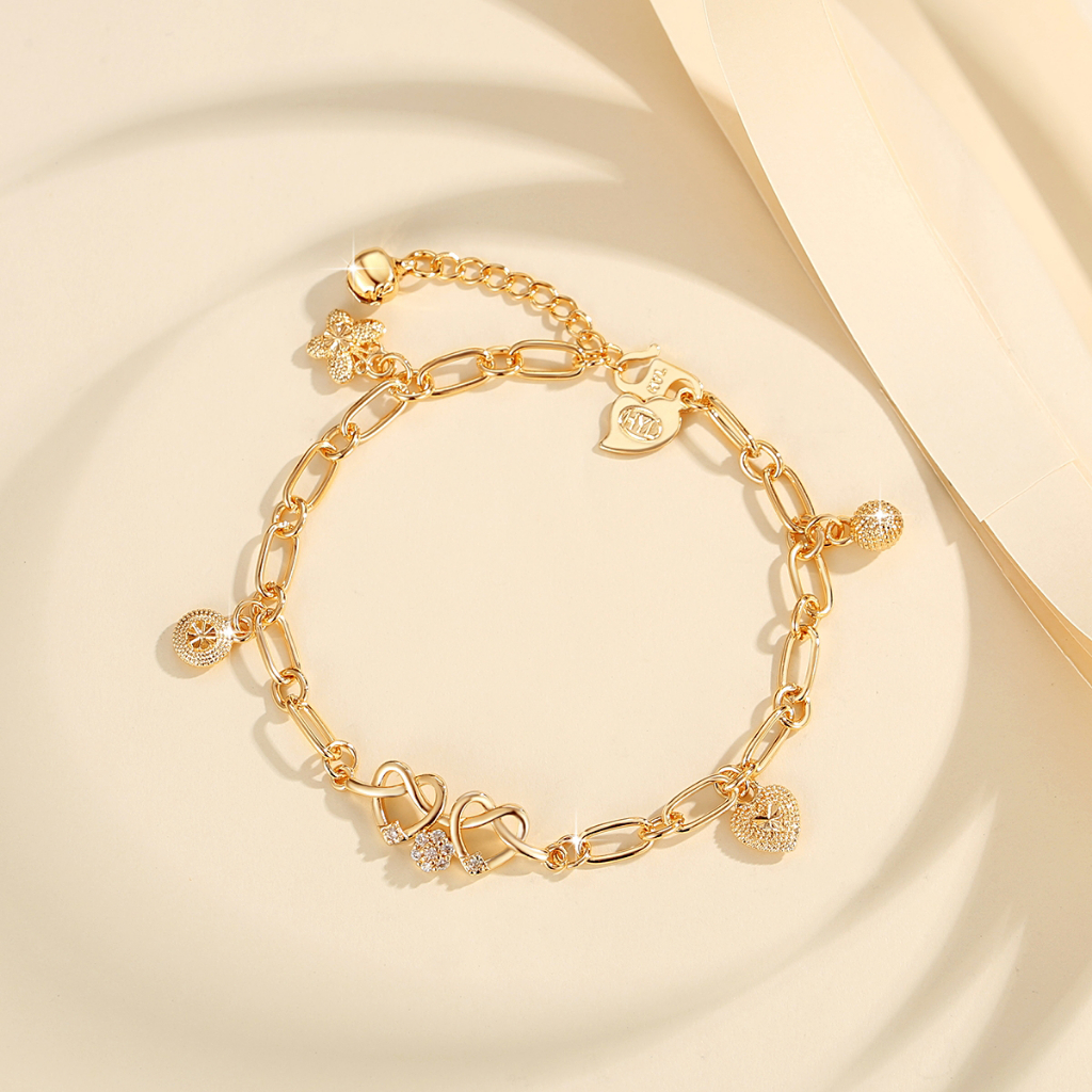 Y098 【Barang spot】Gelang Rantai Wanita Titanium Lapis Emas Hati Anti Karat Lapis Emas Asli Gelang Wanita Rantai Perhiasan