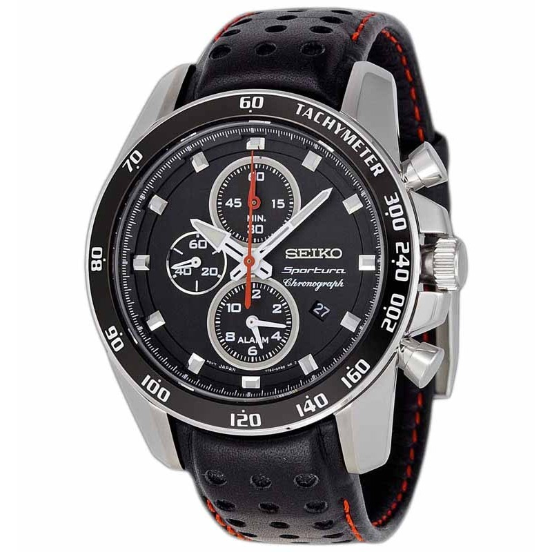 Seiko SNAE69P2 Sportura Chronograph Black Silver Red